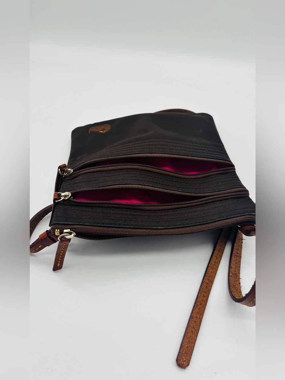 Dooney & Bourke Vintage Brown and Pink Crossbody with Leather Accessories - Picture 6 of 6